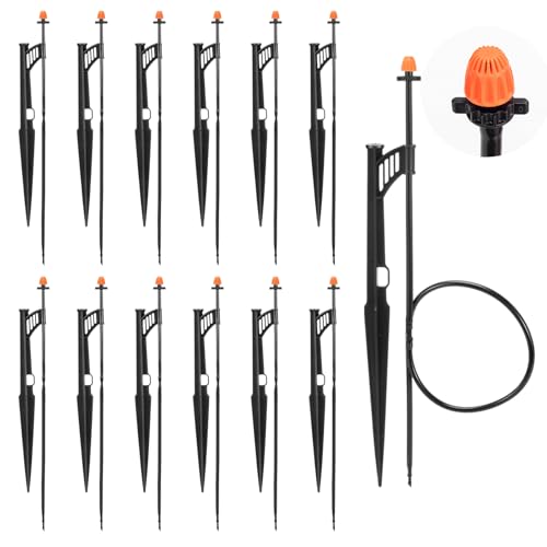 12-Set 360° Drip Irrigation Micro Sprinkler Head with 13" Stake - size: 12 Sets 360° Sprinkler Heads