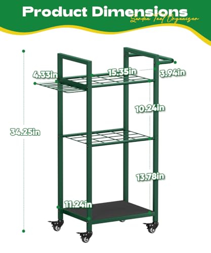 Garden Tool Organizer with Wheels, Green - color: green