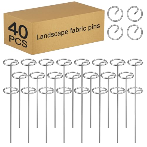 40 Pcs 6-Inch Heavy-Duty Galvanized Landscape Staples – Thickened 8 Gauge Circle Top Pins, Rust-Resistant for Weed Barrier, Landscape Fabric, and Garden Projects - size: 6 in 40 PCS