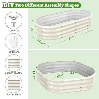 TBMLC Oval White Galvanized Planter Box, Metal Raised Garden Bed 5X2.7X1 FT - color: White, size: 5X2.7X1 FT