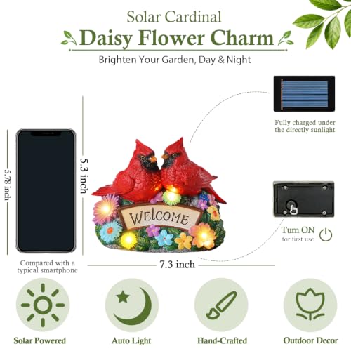 Solar Garden Statues 5.3" Couple Red Cardinal Figurines with Welcome Sign - style: Cardinal