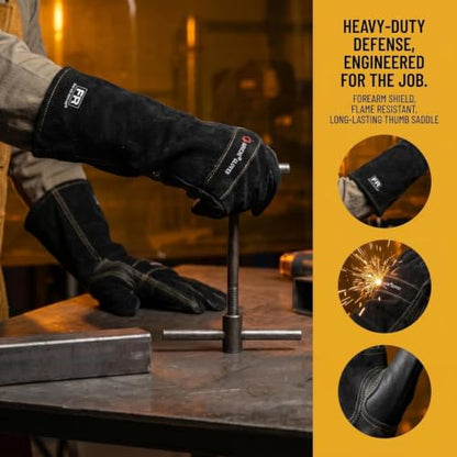 Leather Welding Gloves, Fireplace Glove,Fire & Heat Resistant, L - color: Black 1 Pair, size: Large