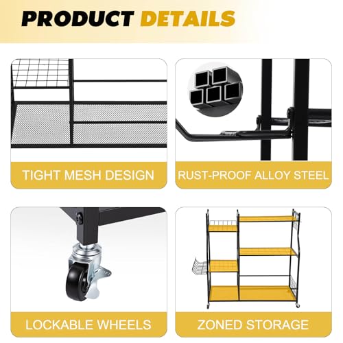 Garden Tool Organizer Rolling Cart Large Capacity Rust-Resistant Tool Cart