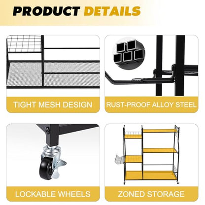 Garden Tool Organizer Rolling Cart Large Capacity Rust-Resistant Tool Cart