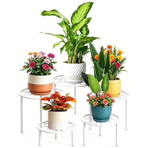 5 Pack Metal Plant Stands, Plant Shelf, Plant Holders for Indoor Outdoor - color: White - 5 Pack