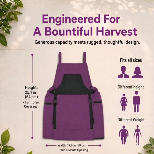Gardening Apron with Pockets, Heavy Duty Canvas Harvest Apron - color: Purple