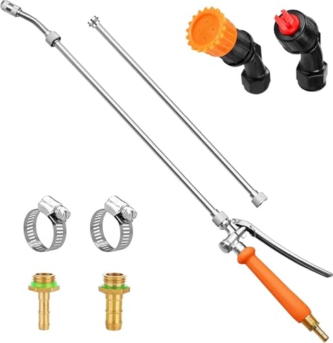 All Metal Sprayer Wand with 3 Types of Nozzles, Fan Nozzle Replacement Sprayer Wand, Stainless Steel Sprayer Wand with 1/4" & 3/8" Brass Barb and 2 Hose Clamps (3 Nozzles 44 Inches Sprayer Wand) - style: 3 Nozzles 44 Inches Sprayer Wand