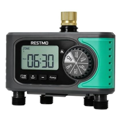 RESTMO 4-Zone Sprinkler Timer, Programmable Water Timer for Garden Hose
