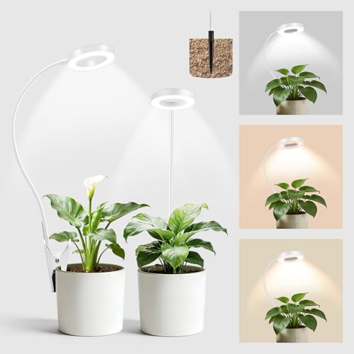 LORDEM Grow Lights for Indoor Plants, 2 in 1 Full Spectrum Plant Light with 360° Gooseneck, 48 LEDs, Auto Timer 6/8/12/16H, 3 Lighting Modes,5 Brightness Levels for Small Plants, 2 Pack White - color: White, size: 2 Pack