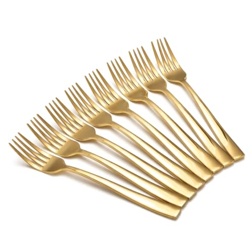 8-Piece Gold Dinner Forks Set, Food Grade Stainless Steel Silverware Fork, Flatware Forks Use for Home, Kitchen, Restaurant, Dishwasher safe - 8.1 Inches - color: Gold, size: 8.1 Inch