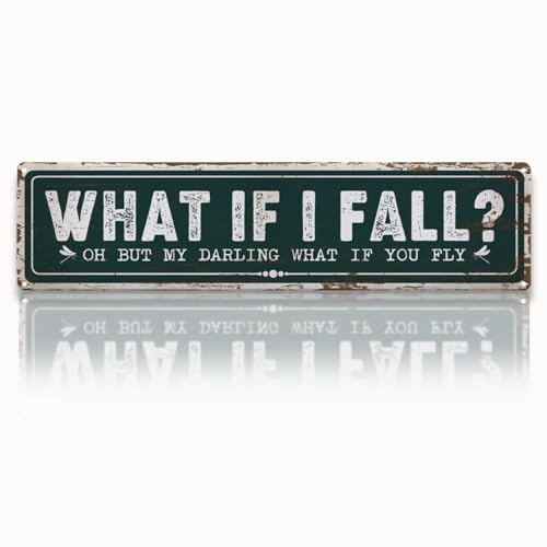 Vintage Garden Metal Tin Sign, What If I Fall Oh But My Darling What If You Fly, Rustic Farmhouse Dragonfly Wall Art, for Garden Yard Fence Porch Door, Outdoor Gardens Decoration, 15.7 x 3.9 Inches - color: Garden 18