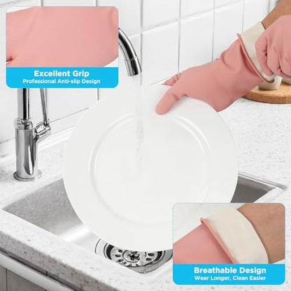 Household Gloves for Dishwashing Cleaning Waterproof No-slip Reusable for Kitchen & Bathroom 2 Pairs - size: Medium
