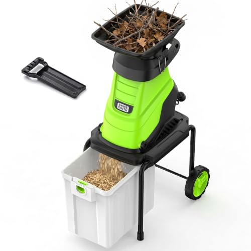 Chipper Leaf Shredder, 15 Amp 1.8 Inch Leaf Mulcher with 50L Collection Bag, 4000RPM Electric Wood Chipper & Shredder for Easy Clean up Ideal for Yard Waste Leaf and Branches