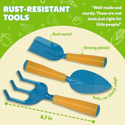 Kids Gardening Set – Toddler Gardening Kit Includes Watering Can for Kids, Shovel, Rake, Plant Stakes, Kids Gardening Gloves, Tote Bag & STEM Learning Gardening Guide Book - Garden Tool Set Blue - color: Blue