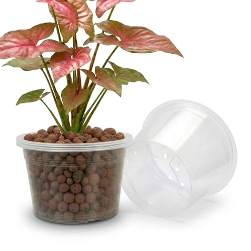 FUIJOL 10 Inch 5 Pack Large Clear Plastic Nursery Pots with Drainage - size: 10inch-5Pack