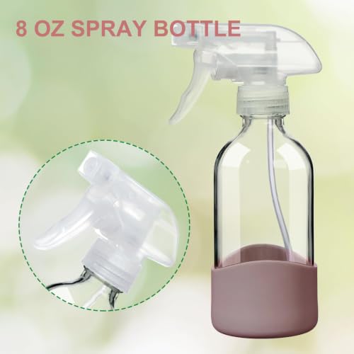 8oz Pink Glass Spray Bottles with Silicone Sleeve–Refillable Spray Bottles - color: Pink