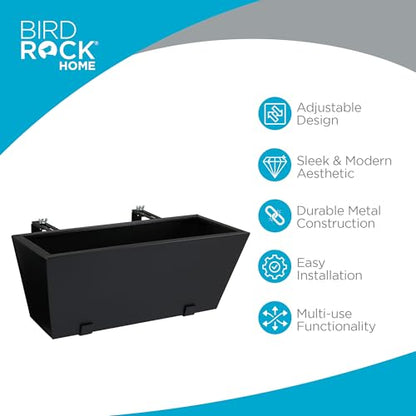 BIRDROCK HOME 2pk Metal Railing Planter Box | Flower Boxes for Deck Railings | Adjustable Rail Hanging Bracket | Black Balcony Boxes | House Apartment Plant Pot