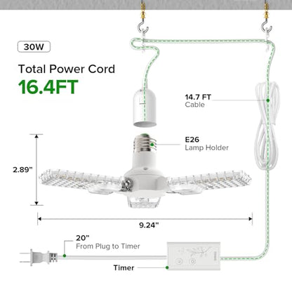 SANSI Hanging Grow Lights for Indoor Plants, Hanging Plant Light with Timer - size: Small