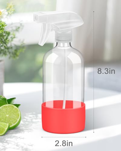 Glass Spray Bottles for Cleaning - 16 oz Spray Bottles with Silicone Sleeve - color: Red
