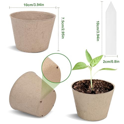 Peat Pots, 60 Pack Plant Starter Round Nursery Pot with Drainage Holes, Garden Germination Seedling Pots with 30 Plant Labels (4 Inch) - size: 4 Inch