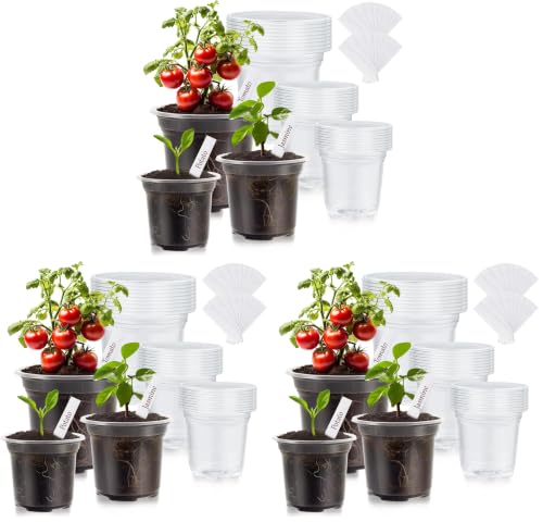 90 Pack Clear Nursery Plant Pots, 3.5/4/5 In with Drainage Holes, 20 Labels - size: 3.5/4/5 in-30p (Pack of 3)