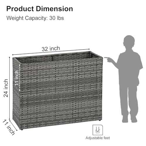 SUNNYPARK Large Rectangular Planter for Outdoor Rattan Block Box 32x11x24'' - color: Gray