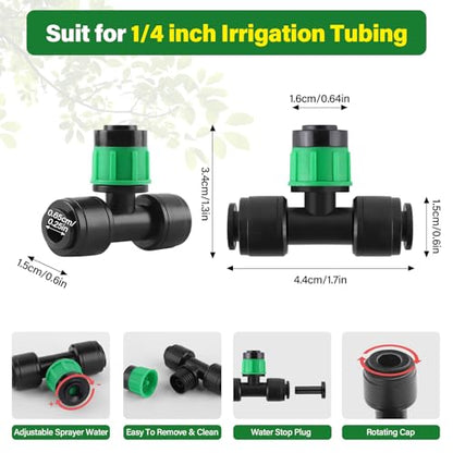 Kalolary 30Pcs Push-to-Fit Drip Irrigation Emitters for 1/4" Tubing - size: 1/4” Push-to-Connect Tee- Vortex- 30P Green