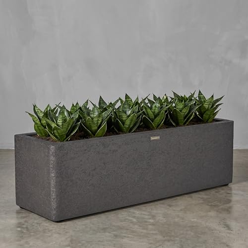 31" Rectangular Outdoor Planter - Handmade Fiberglass Composite - color: Charcoal Gray, size: Medium