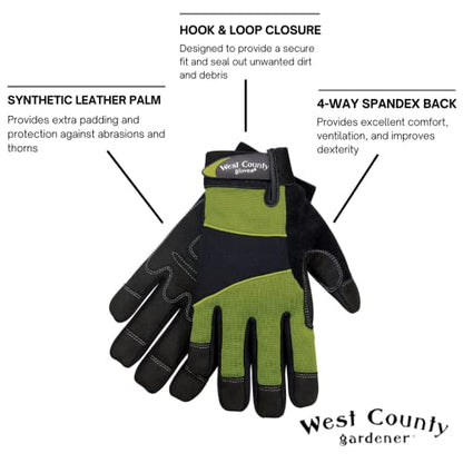 West County Women's Gloves -Work Gloves with Four-Way Spandex Backing - color: Stem, size: Medium (Pack of 1)