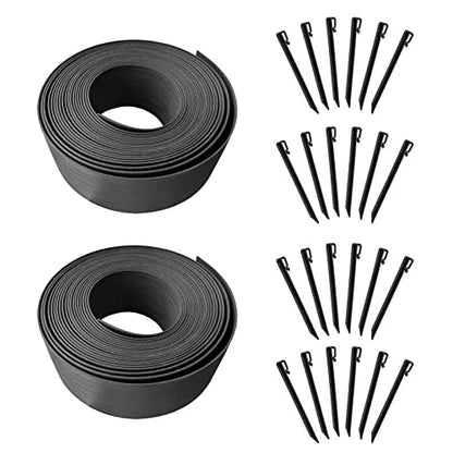80FT Black Landscape Edging Coil Kit 4 Inch High with 24pcs 10-inch Spikes - style: 80FT Black