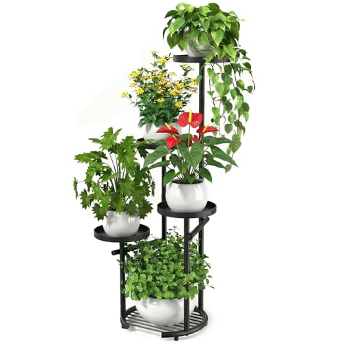 TOSKING Tall 5-Tier Round Metal Corner Plant Stand Indoor, Anti-Tip, Black - color: Black, size: 5-Tier Round Base