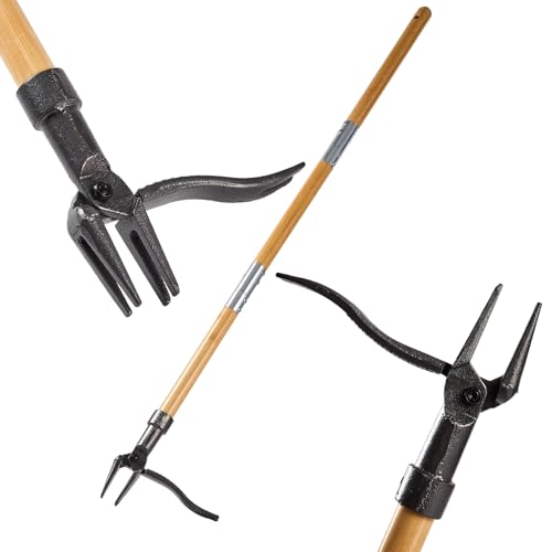 Weeder - Stand Up Weed Puller Tool Made with Long Handle - Real Bamboo & 4-Claw Steel Head, Easily Remove Weeds Without Bending, Pulling, or Kneeling.