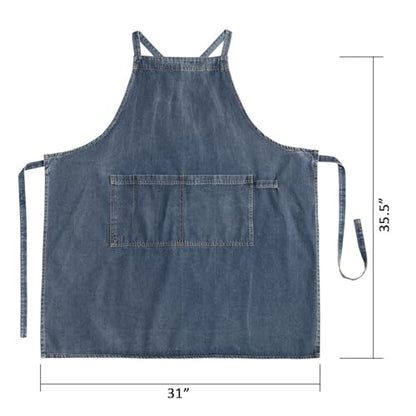 Denim Bib Apron for Women Men, Unisex Cross Back Aprons with Large Pockets - color: Style a - Deep Blue