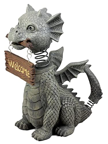 Ebros Gift Bienvenidos Welcome Sign Dragon Garden Greeter Bobblehead Statue Faux Stone Resin Finish 13.25" H - color: Bienvenidos Welcome Sign Guest Greeter