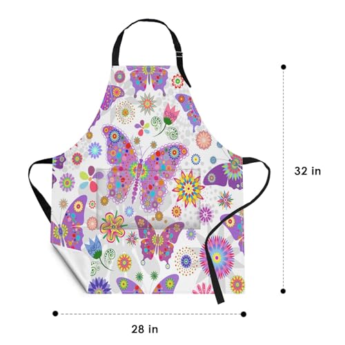 Britimes Butterfly Apron Floral Colorful Butterflies Flowers Aprons Kitchen Cooking Gardening for Women With Pockets - color: Cute Aprons 2