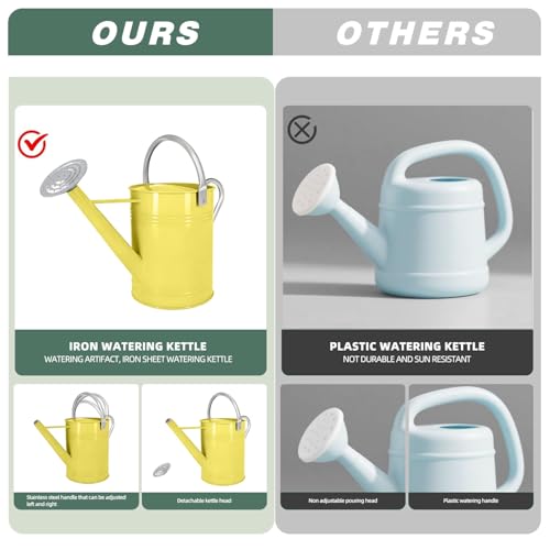 Metal Watering Can for Outdoor Plants, 1.7 Gallon Yellow Garden Watering Can for Flower, Houseplants, Galvanized Finish - color: Yellow-new
