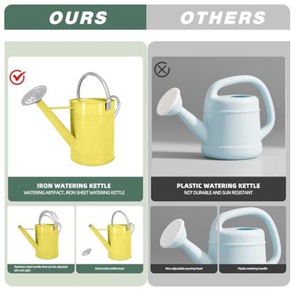 Metal Watering Can for Outdoor Plants, 1.7 Gallon Yellow Garden Watering Can for Flower, Houseplants, Galvanized Finish - color: Yellow-new