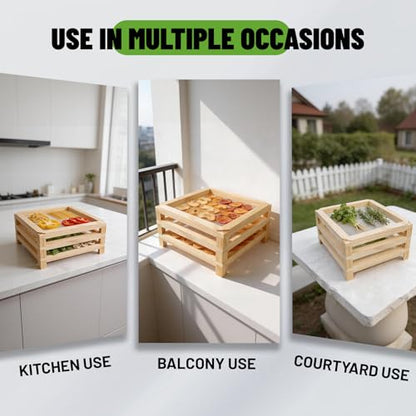 11.8in Square Wooden Herb Drying Rack, Stackable Mesh Countertop Dryer - size: 3-Layer | 11.8" x 5.2" x 11.8"