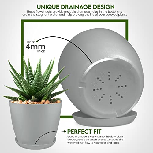 Plant Pots Indoor with Drainage, 5 Pack Multi-Size Planters Set, Grey - color: Gray, size: Pack of 5