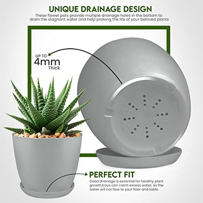Plant Pots Indoor with Drainage, 5 Pack Multi-Size Planters Set, Grey - color: Gray, size: Pack of 5