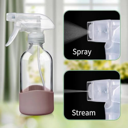 8oz Pink Glass Spray Bottles with Silicone Sleeve–Refillable Spray Bottles - color: Pink