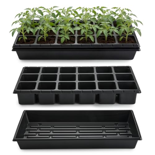 RooTrimmer 3 Inch Square Pots 2.9" Deep 18 Cell Seedling Trays with Water Collection Nursery 1020 Trays No Holes for Seeds Starting and Transplanting (20"x10",10 Sets) - size: 18 Cells