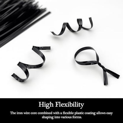 800-Pack Premium Black Plastic-Coated Twist Ties – Durable, Reusable Bag and Cord Fasteners for Home, Garden, and Travel Use