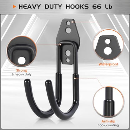 Garage Hanging Hooks Wall Mount, Garage Tool Storage Hooks, Wall Hangers for Hose, Tools, Garden Equipment, Ladder, Bikes, Broom and mop, Black - color: Black 1 Pcs