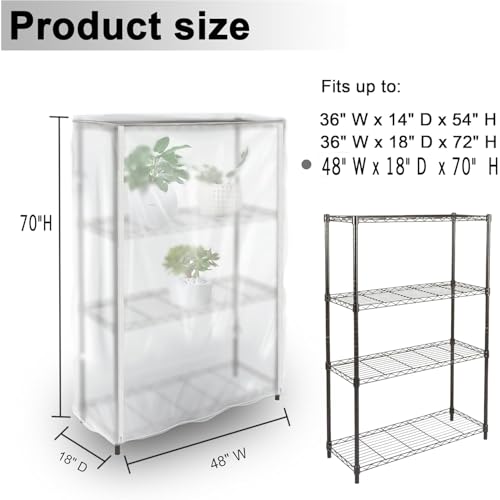 Frosted PVC Wire Shelf Cover 48 x 18 x 72 Inch Storage Rack Cover - color: Frosted, size: 48" W x 18" D x 72" H