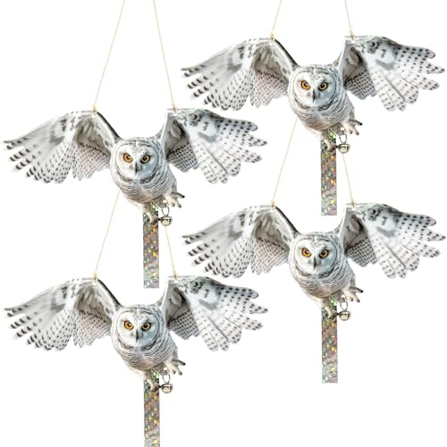 4Pack Fake Owl Plastic Owls Reflective Hanging Owl Decoration, Barn Swallow Deterrent Garden Owls for Woodpecker Pigeon Plastic Hanging Outdoors - color: 4 White Winged Eagle