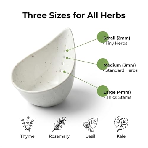 Herb Stripper Bowl,Ceramic Herb Stripper Tool with 5 Size Holes - color: Milk White