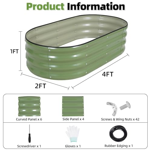 G GOOD GAIN 2Pcs Raised Garden Beds Galvanized, Planter Boxes Kit, Oliver - color: Oliver Green, size: 4×2×1ft (2 Pack)