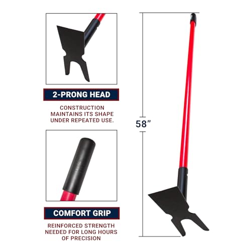 Bully Tools 12-Gauge Two-Prong Weeding Hoe, 58" Fiberglass Long Handle