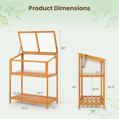 Giantex Wood Cold Frame Greenhouse, Raised Flower Planter Protection with Transparent Openable Roof & Slatted Shelf, Indoor Outdoor Hot House for Garden Balcony, 36”x20”x42” - size: 36”x20”x42”